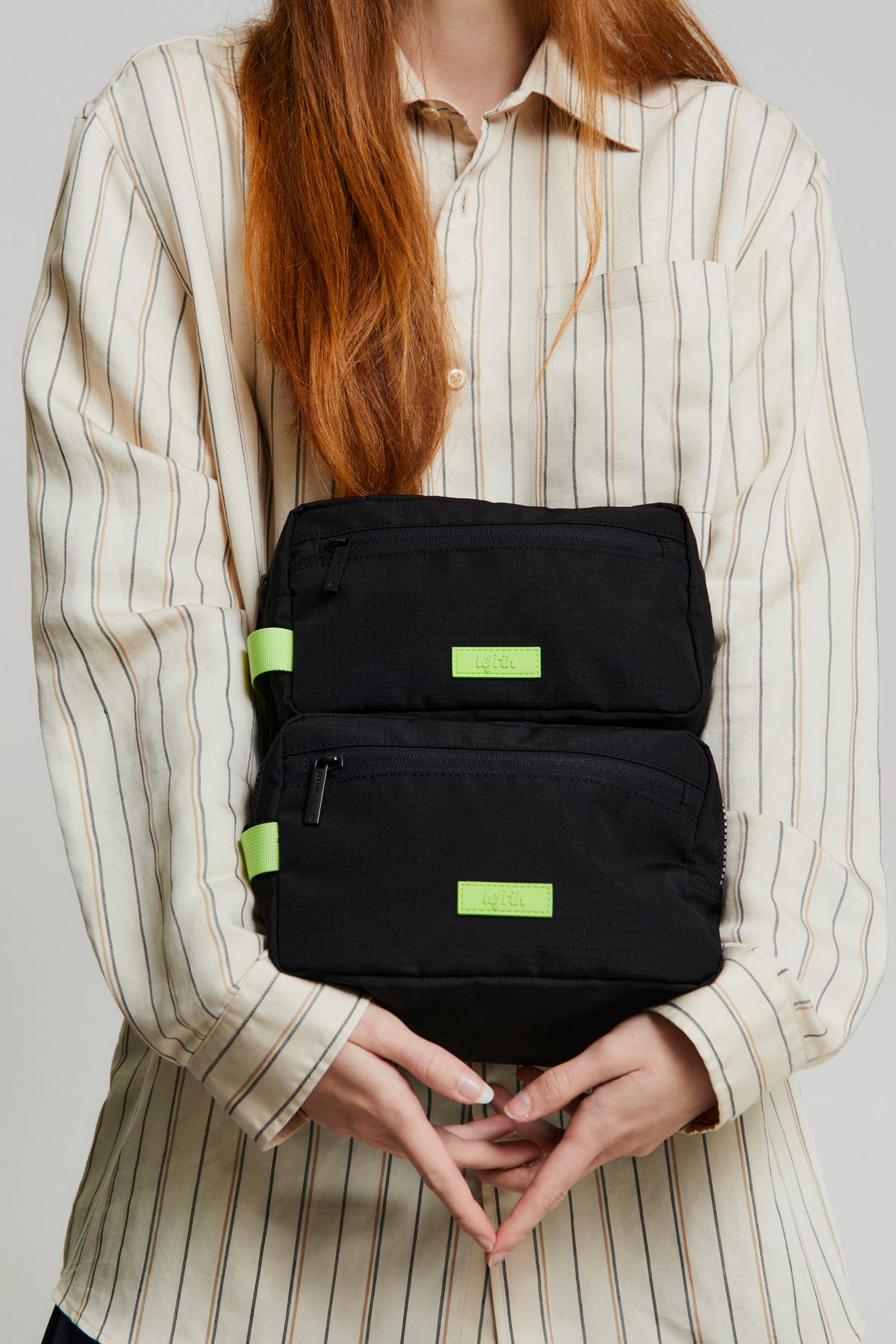 Kei Double Washbag Black Lime Vandra Lefrik USA cosmetic bag with neon lime accents on Tampa Home & Garden Store