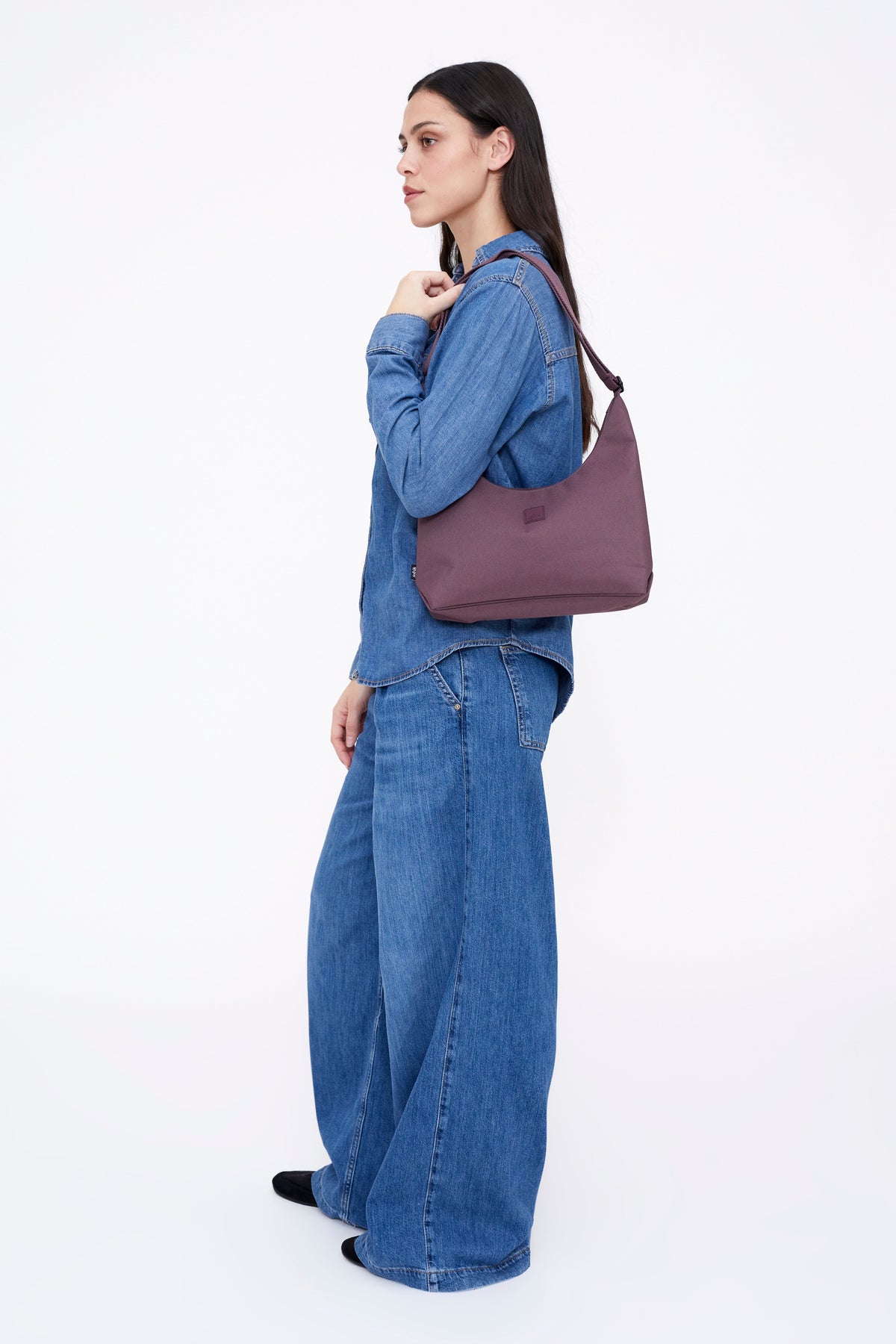 Bico Bag maroon crescent handbag by Lefrik USA with shoulder strap on Tampa Home & Garden Store
