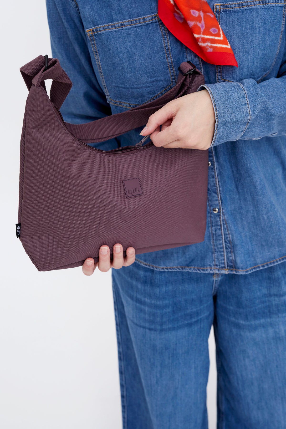 Bico Bag Maroon crescent handbag by Lefrik USA with adjustable shoulder strap on Tampa Home & Garden Store