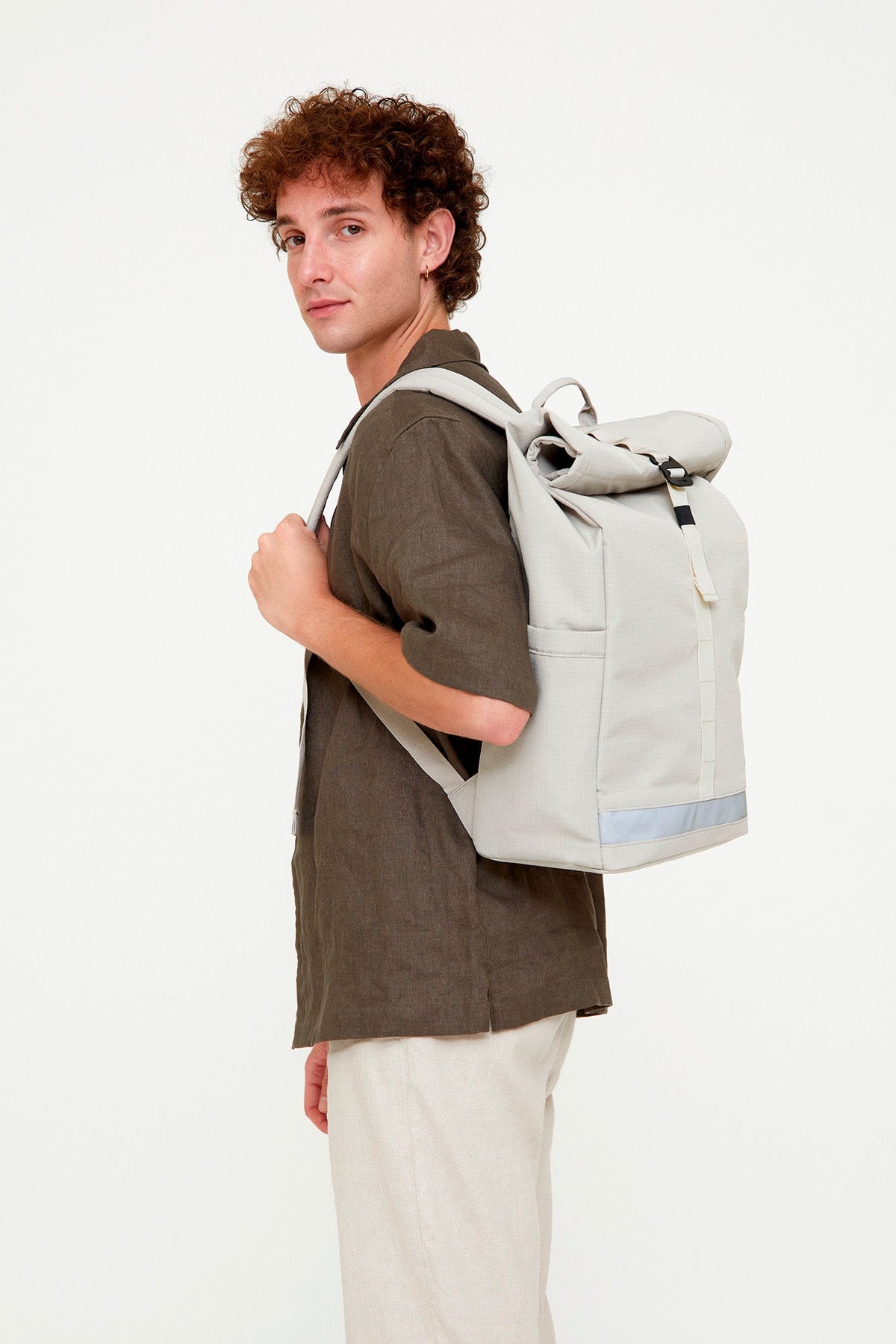 Lars Roll Backpack Fossil with Laptop Pocket by Lefrik USA, light gray fabric on Tampa Home & Garden Store