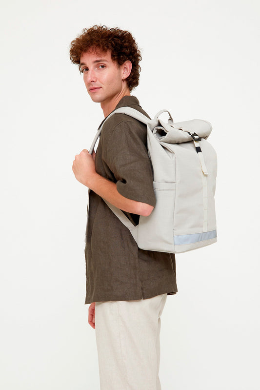 Lars Roll Backpack Fossil with Laptop Pocket by Lefrik USA, light gray fabric on Tampa Home & Garden Store