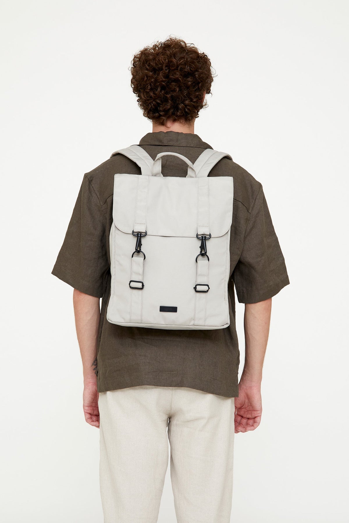 Handy XL Backpack Fossil by Lefrik USA in light gray with buckle straps on Tampa Home & Garden Store