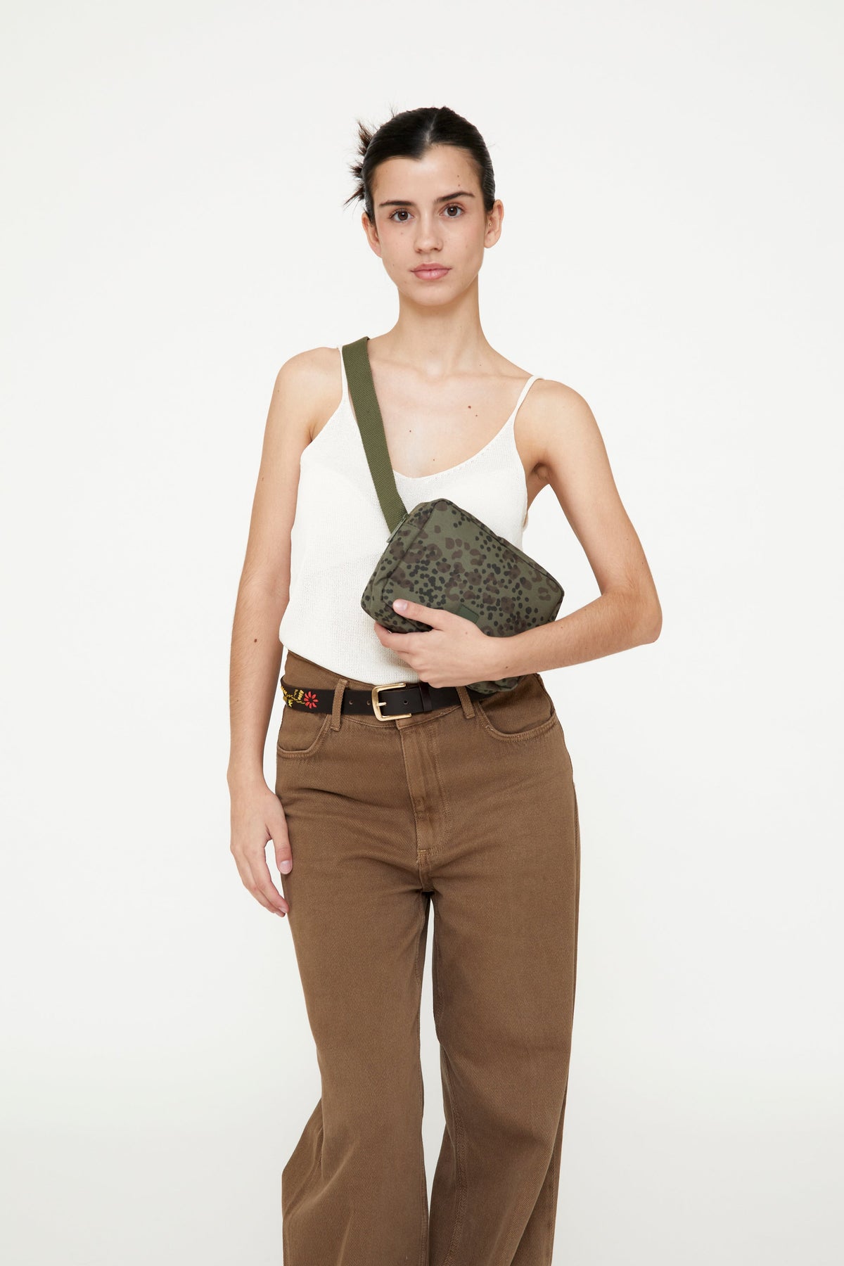 Reef Crossbody Printed Cheetah Bag Lightweight olive-green cheetah print with green strap on Tampa Home & Garden Store