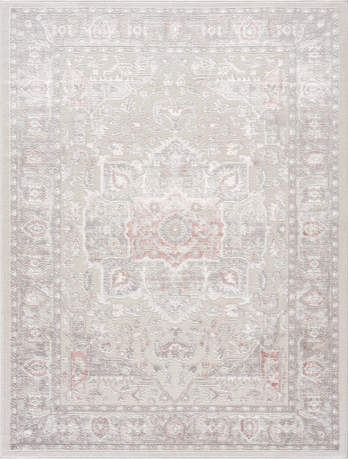 Damla Area Rug cream with subtle pink motifs and ornate border Boutique Rugs clearance on Tampa Home & Garden Store