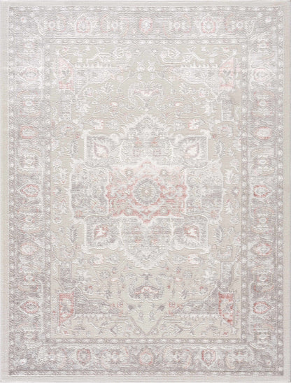 Damla Area Rug cream with subtle pink motifs and ornate border Boutique Rugs clearance on Tampa Home & Garden Store