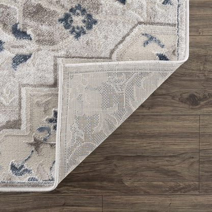 Calum Blue & Gray Area Rug by Boutique Rugs, soft high-pile beige with blue motifs, on Tampa Home & Garden Store