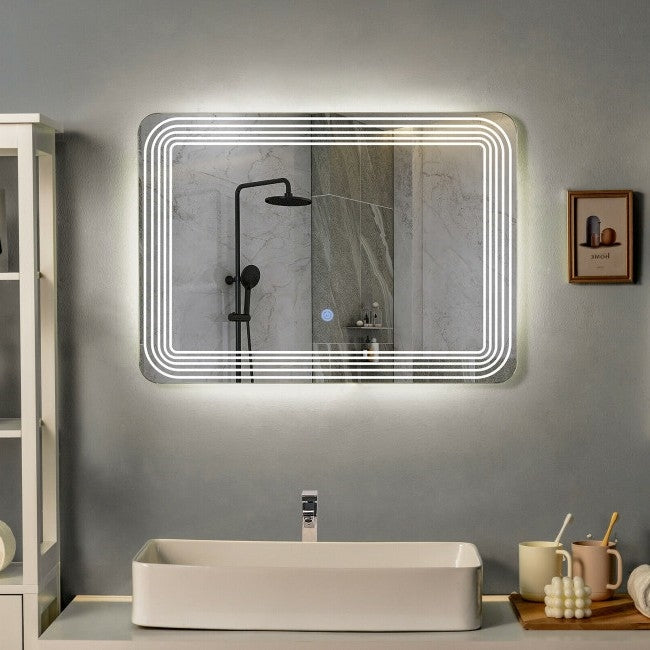 Espejo de baño de pared con sensor táctil LED de 3 tonos