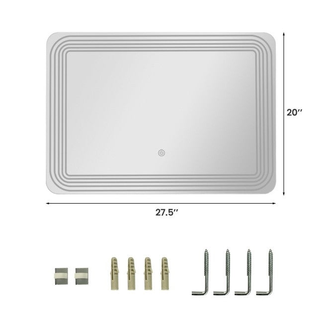 Espejo de baño de pared con sensor táctil LED de 3 tonos