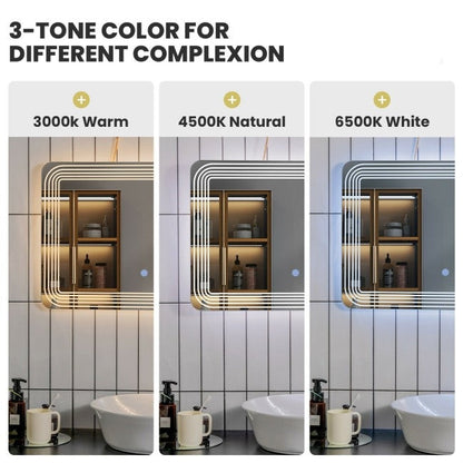 Espejo de baño de pared con sensor táctil LED de 3 tonos