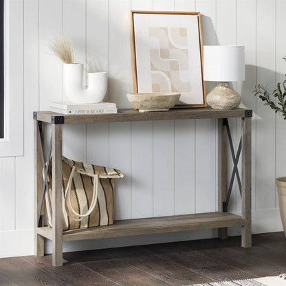 Mesa de entrada rústica industrial / Mesa consola con acabado de madera gris topo