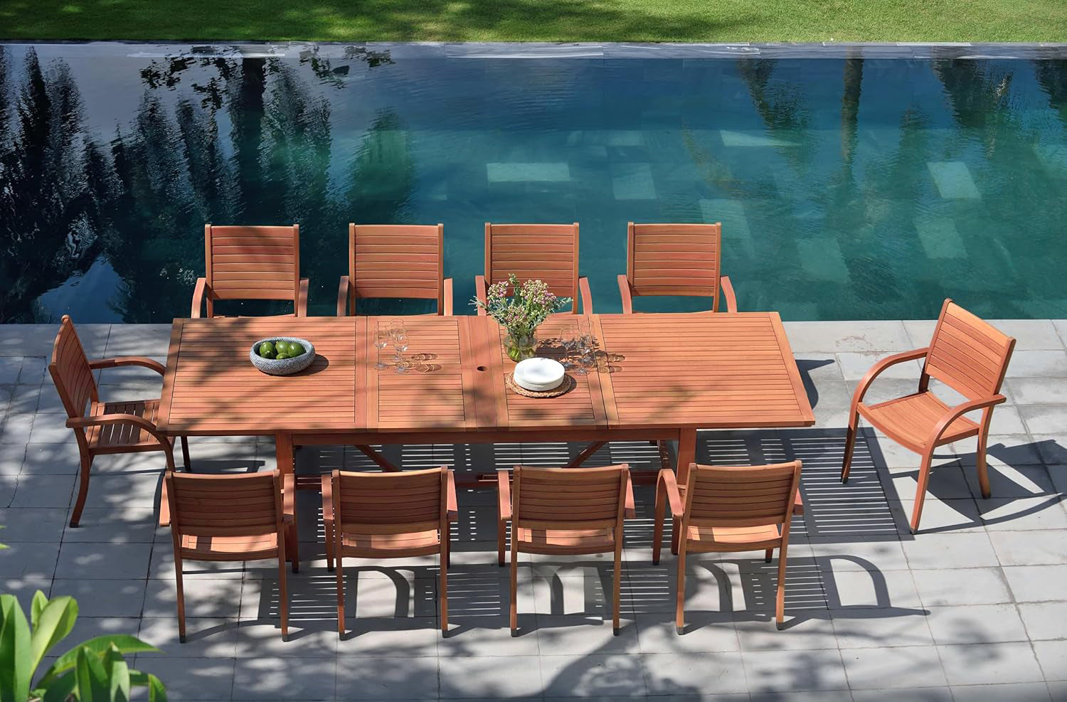 Catalina Stacking Wood Armchair 4-Piece teak outdoor chairs by pool LifestyleGarden US on Tampa Home & Garden Store