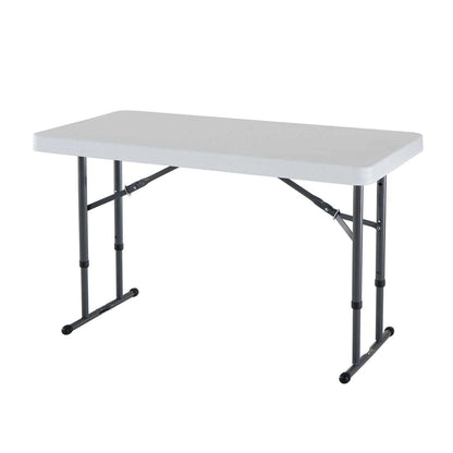 Mesa Plegable Comercial de 4 Pies de Altura Ajustable con Cubierta de HDPE Blanco