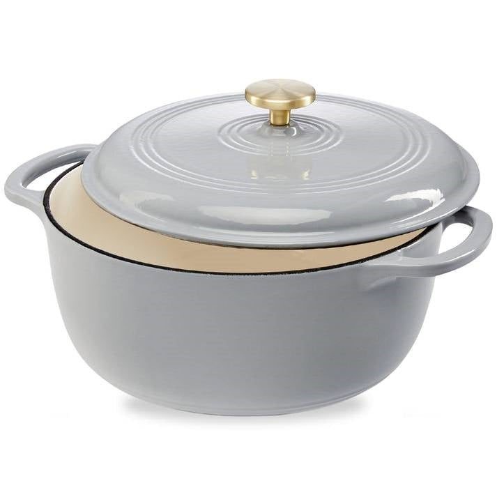 Horno holandés de hierro fundido de esmalte gris claro de 5,7 litros para cocina