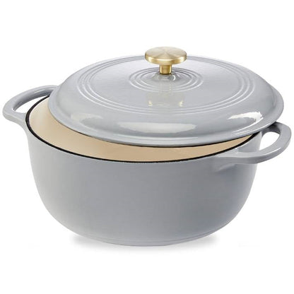 Horno holandés de hierro fundido de esmalte gris claro de 5,7 litros para cocina