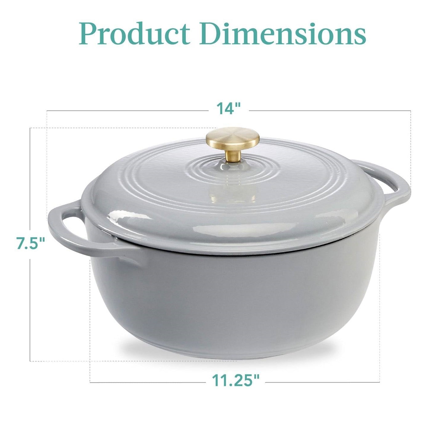 Horno holandés de hierro fundido de esmalte gris claro de 5,7 litros para cocina