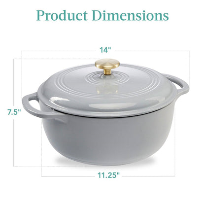 Horno holandés de hierro fundido de esmalte gris claro de 5,7 litros para cocina