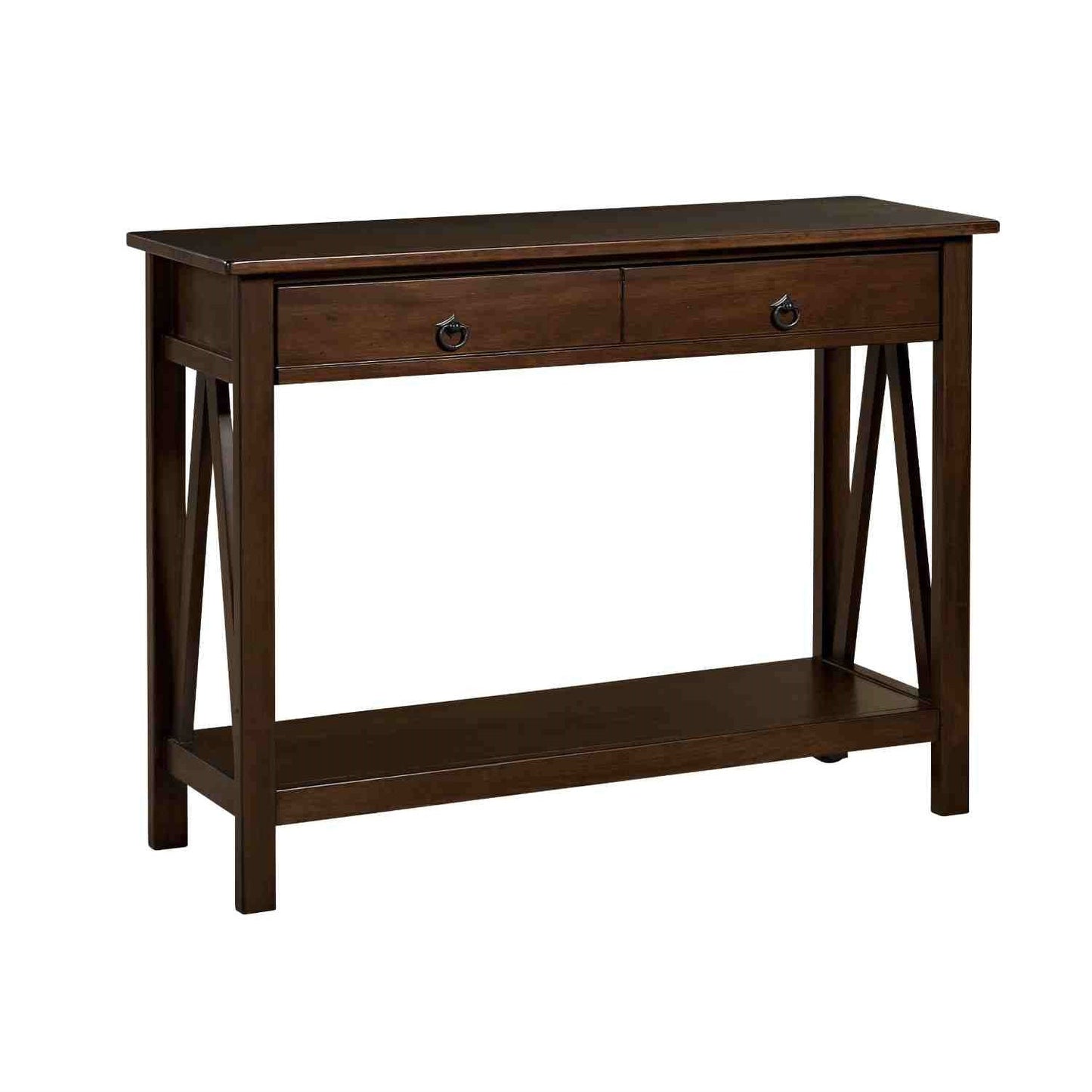Mesa de Sofá Consola de 2 Cajones con Estante de Almacenamiento para Sala de Estar en Marrón Tabaco