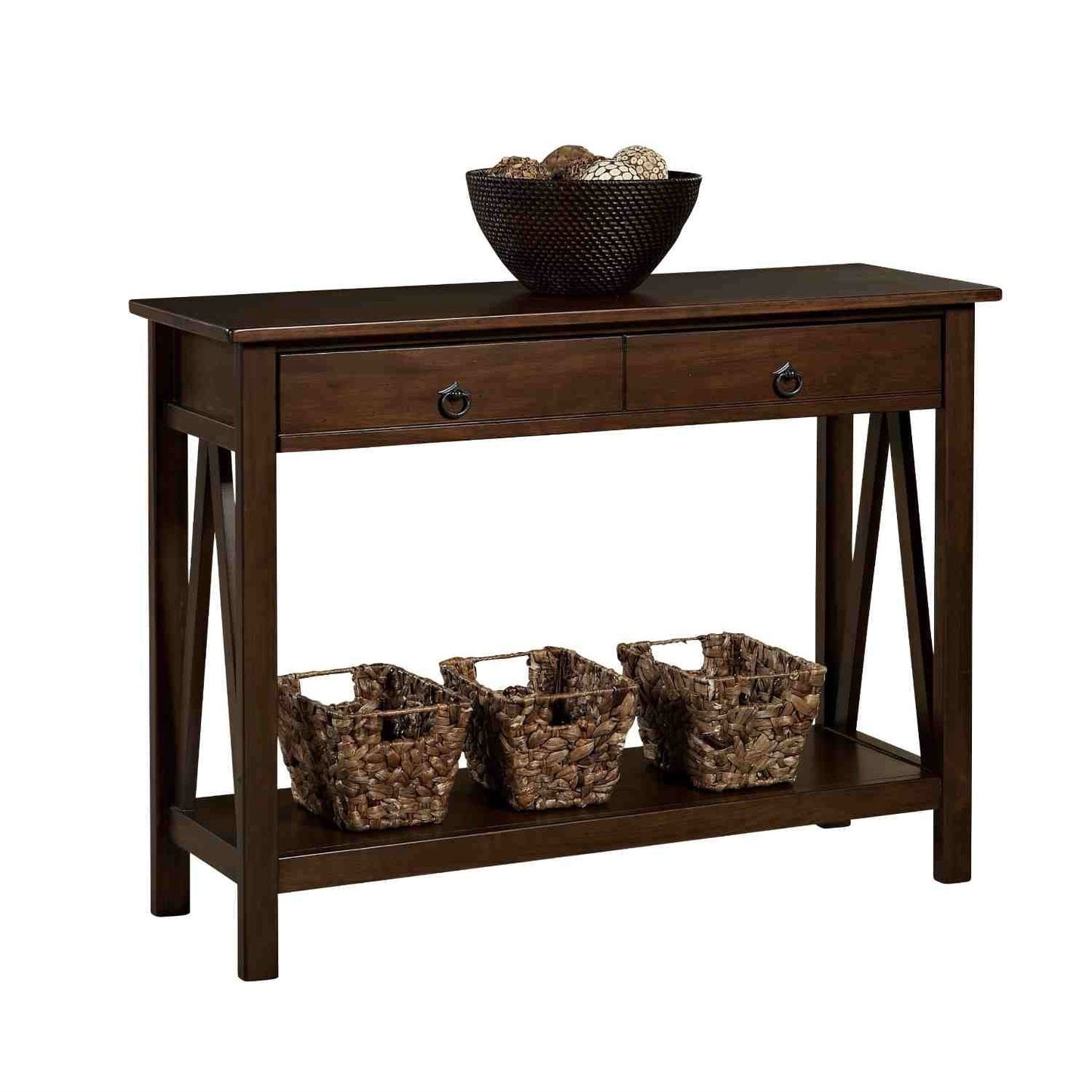 Mesa de Sofá Consola de 2 Cajones con Estante de Almacenamiento para Sala de Estar en Marrón Tabaco