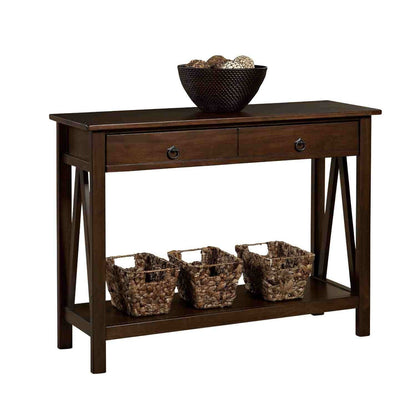 Mesa de Sofá Consola de 2 Cajones con Estante de Almacenamiento para Sala de Estar en Marrón Tabaco