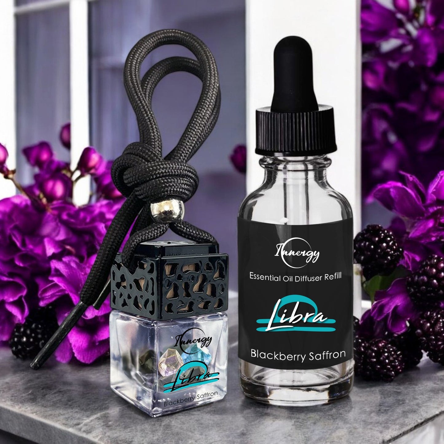 Diffuseur d'huiles essentielles Balance Zodiac enrichi de cristaux, désodorisant pour voiture, 8 ml