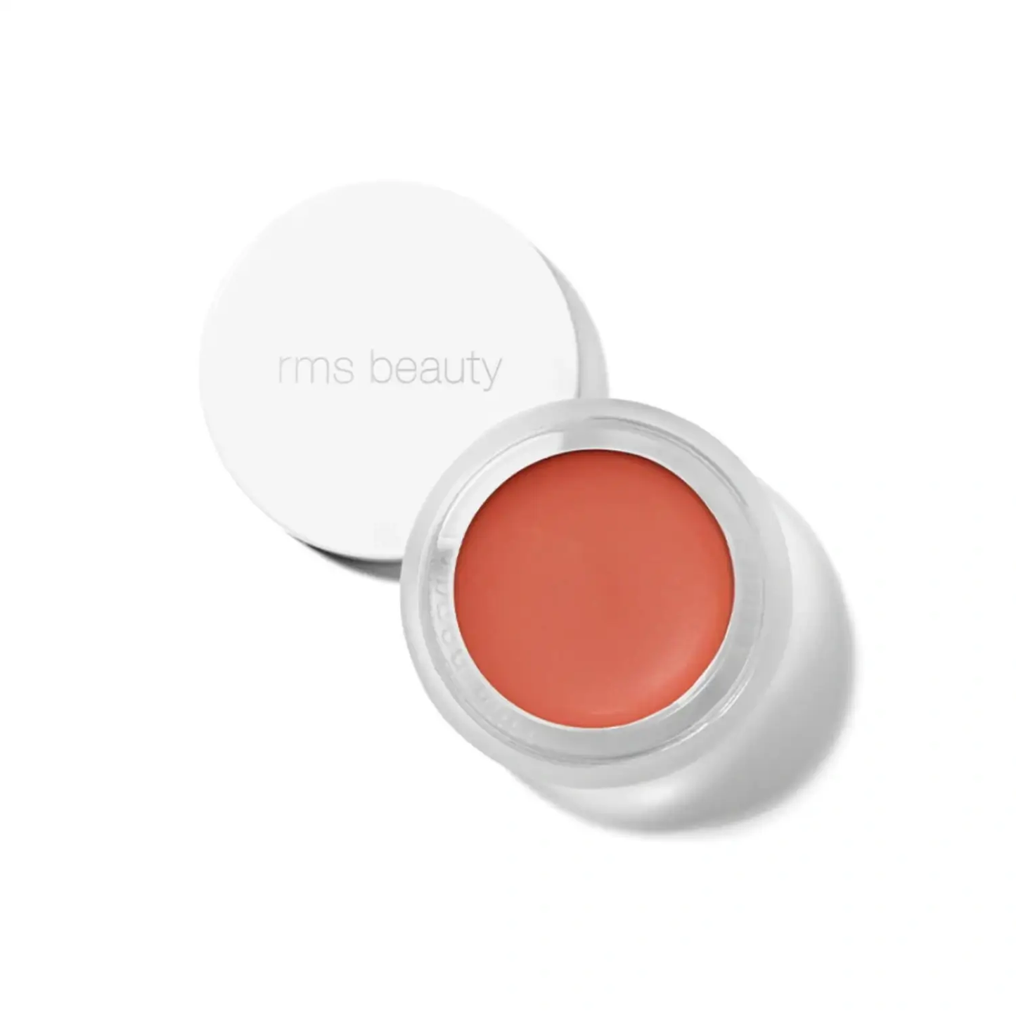 RMS Lip2Cheek blush in coral pink, Nava Beauty compact with white lid on Tampa Home & Garden Store