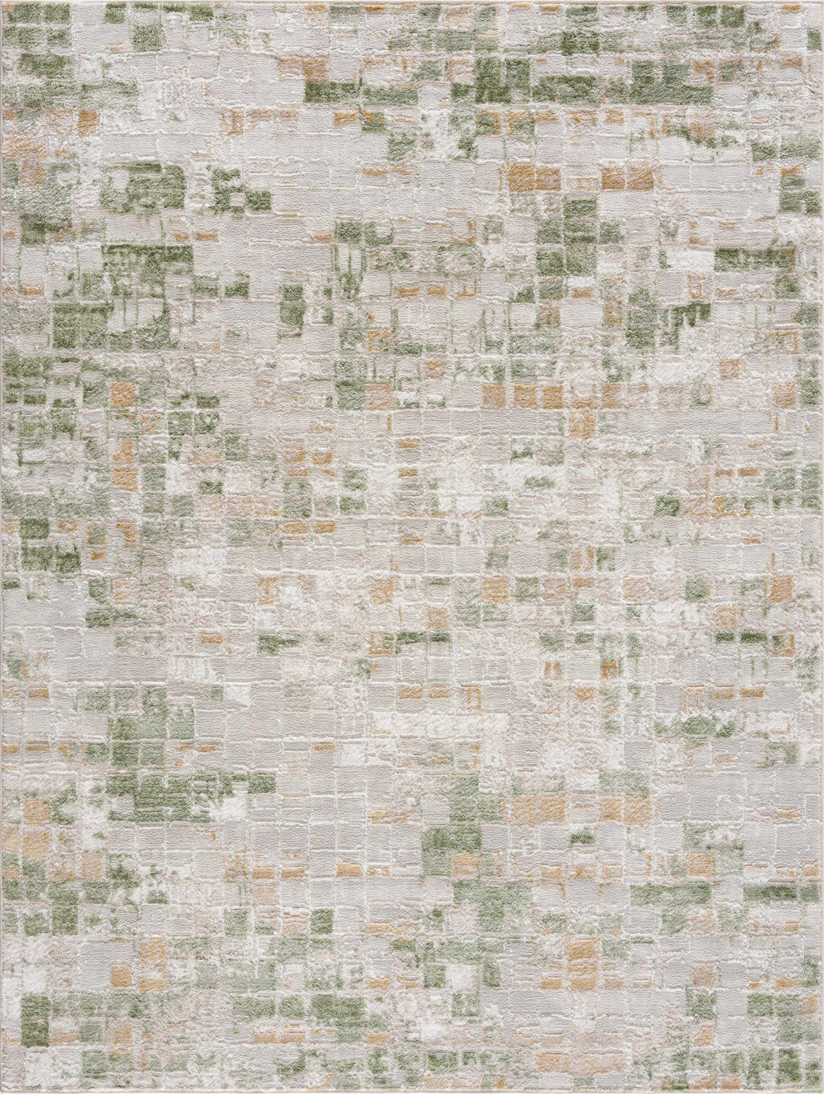 Liveri Green Mosaic Rug by Boutique Rugs with cream base and green-tan mosaic blocks on Tampa Home & Garden Store