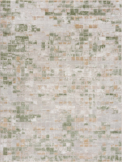 Liveri Green Mosaic Rug by Boutique Rugs with cream base and green-tan mosaic blocks on Tampa Home & Garden Store