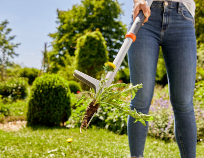 Gardena weed puller hand tool with grey handle and orange collar for garden cultivation on Tampa Home & Garden Store