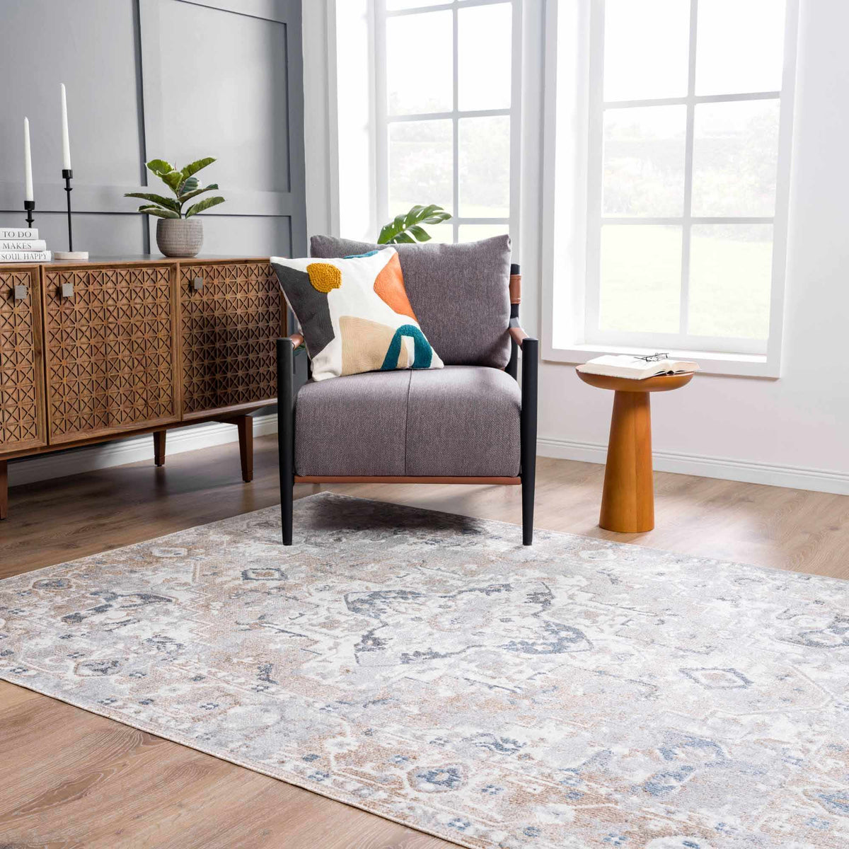 Dobry Boutique Washable Rug by Boutique Rugs, light blue-gray distressed pattern rug for living room on Tampa Home & Garden Store
