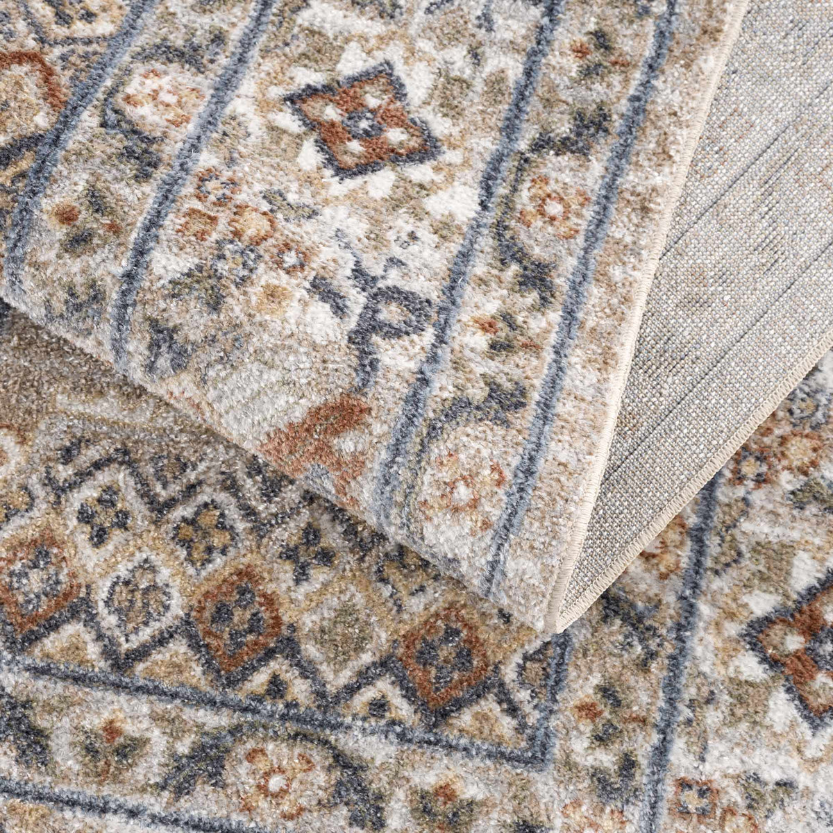 Erez Flat Pile Washable Rug beige blue rust pattern with plush pile texture on Tampa Home & Garden Store