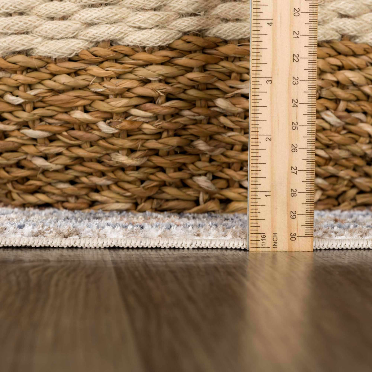 Erez Flat Pile Washable Rug by Boutique Rugs, natural jute weave with beige fringe on Tampa Home & Garden Store