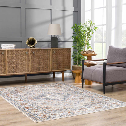 Erez Flat Pile Washable Rug by Boutique Rugs with blue beige geometric pattern on Tampa Home & Garden Store