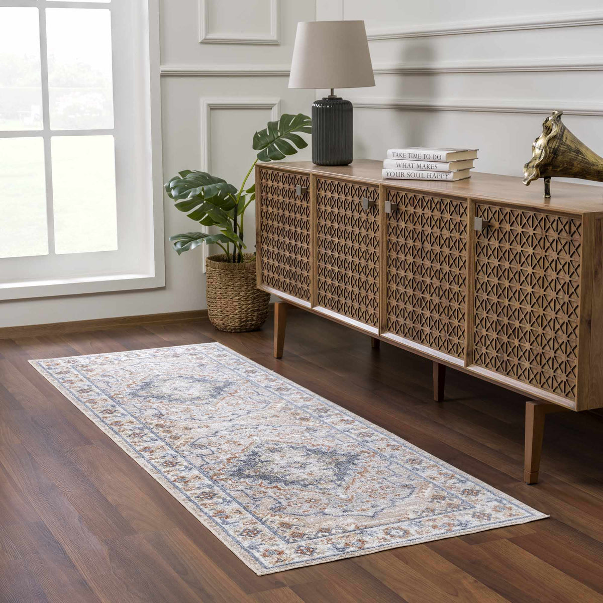 Erez Flat Pile Washable Rug blue-gray runner by Boutique Rugs on Tampa Home & Garden Store