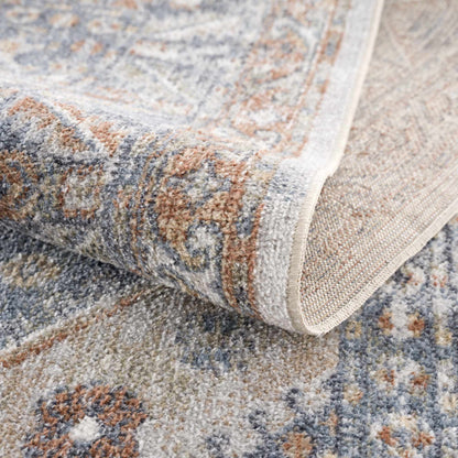 Afya Boutique Washable Rug, blue gray rust tones with a distressed pattern, plush pile on Tampa Home & Garden Store