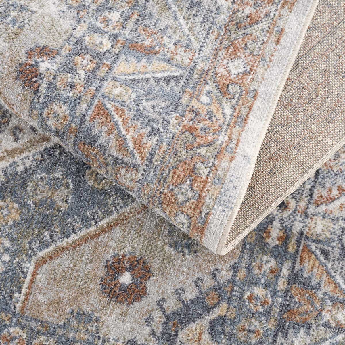 Afya Boutique Washable Rug, multicolor blue gray rust abstract pattern, Boutique Rugs on Tampa Home & Garden Store