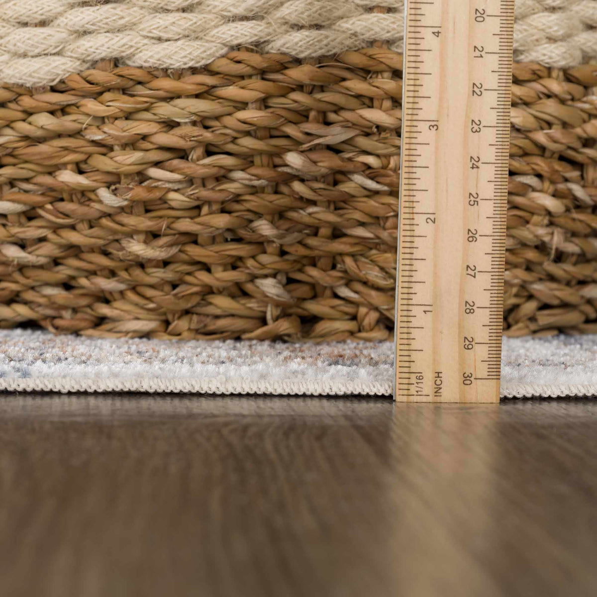 Afya Boutique Washable Rug natural braided jute weave with ruler for scale Boutique Rugs on Tampa Home & Garden Store