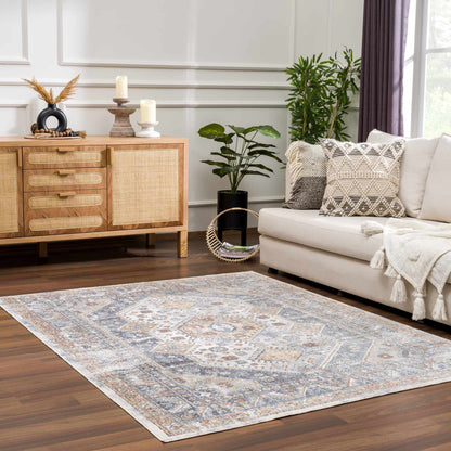 Afya Boutique Washable Rug blue ivory geometric pattern Boutique Rugs on Tampa Home & Garden Store