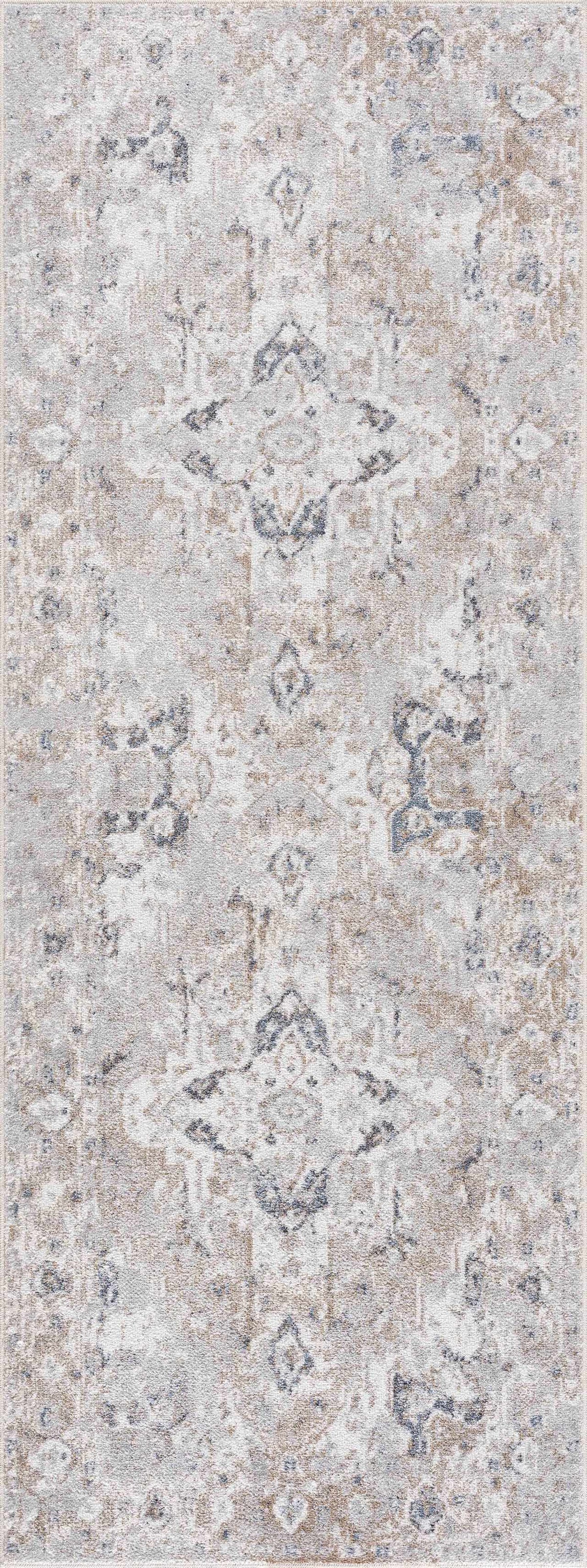 Dobry Boutique Washable Rug, distressed beige-gray oriental with blue accents Boutique Rugs on Tampa Home & Garden Store