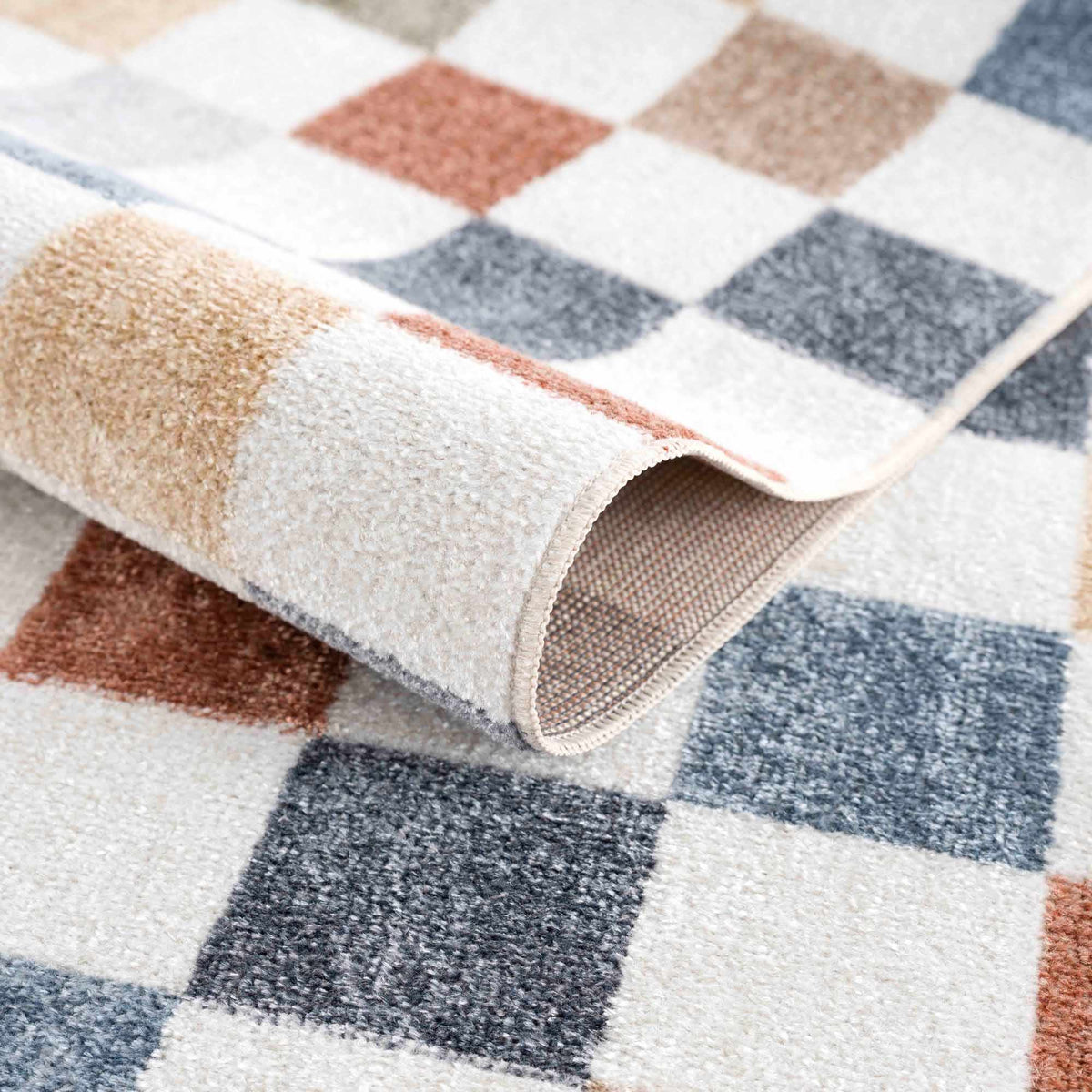 Rug: Alie Colorful Checkered Washable Rug by Boutique Rugs, soft multicolor checkered pattern on Tampa Home & Garden Store