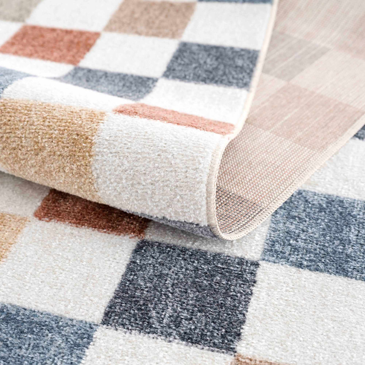 Alie Colorful Checkered Washable Rug in pastel blocks; soft plush pile on Tampa Home & Garden Store