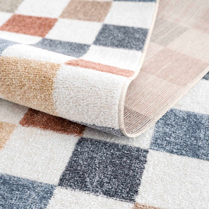 Alie Colorful Checkered Washable Rug in pastel blocks; soft plush pile on Tampa Home & Garden Store