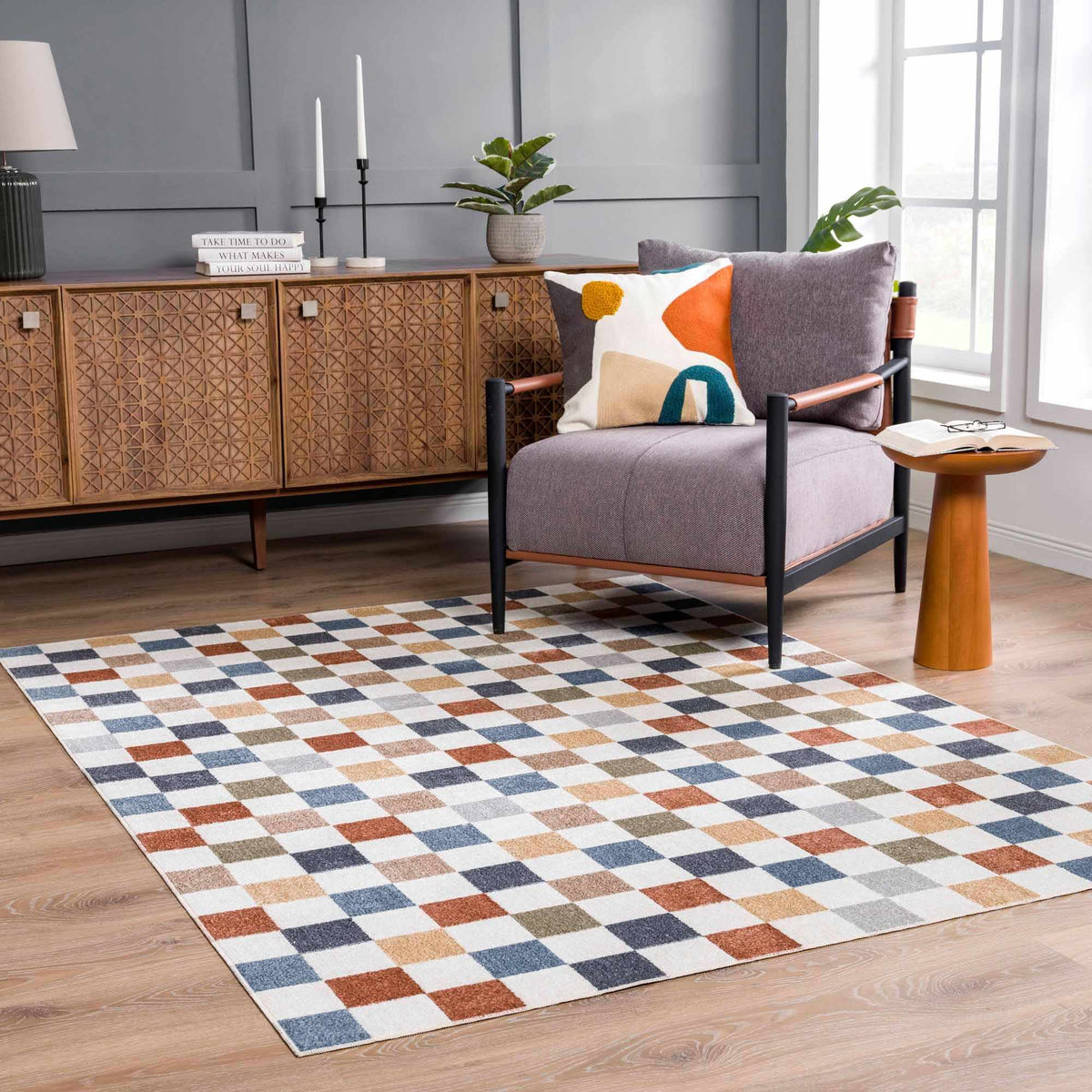 Alie Colorful Checkered Washable Rug, multicolor checkered squares, Boutique Rugs on Tampa Home & Garden Store