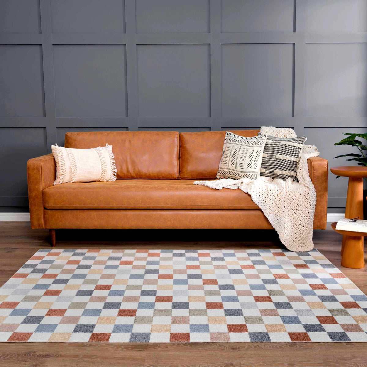 Alie Colorful Checkered Washable Rug by Boutique Rugs with bright multi-color squares on Tampa Home & Garden Store