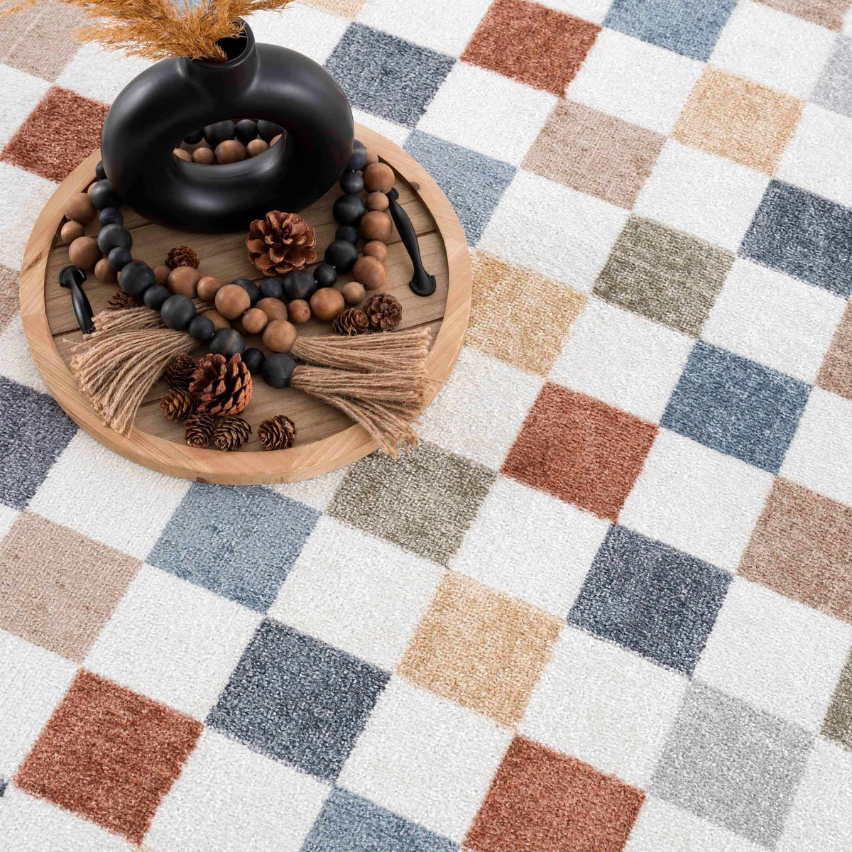 Alie Colorful Checkered Washable Rug by Boutique Rugs with multicolor square pattern on Tampa Home & Garden Store