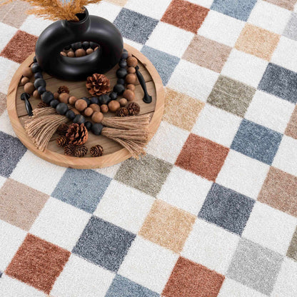 Alie Colorful Checkered Washable Rug by Boutique Rugs with multicolor square pattern on Tampa Home & Garden Store
