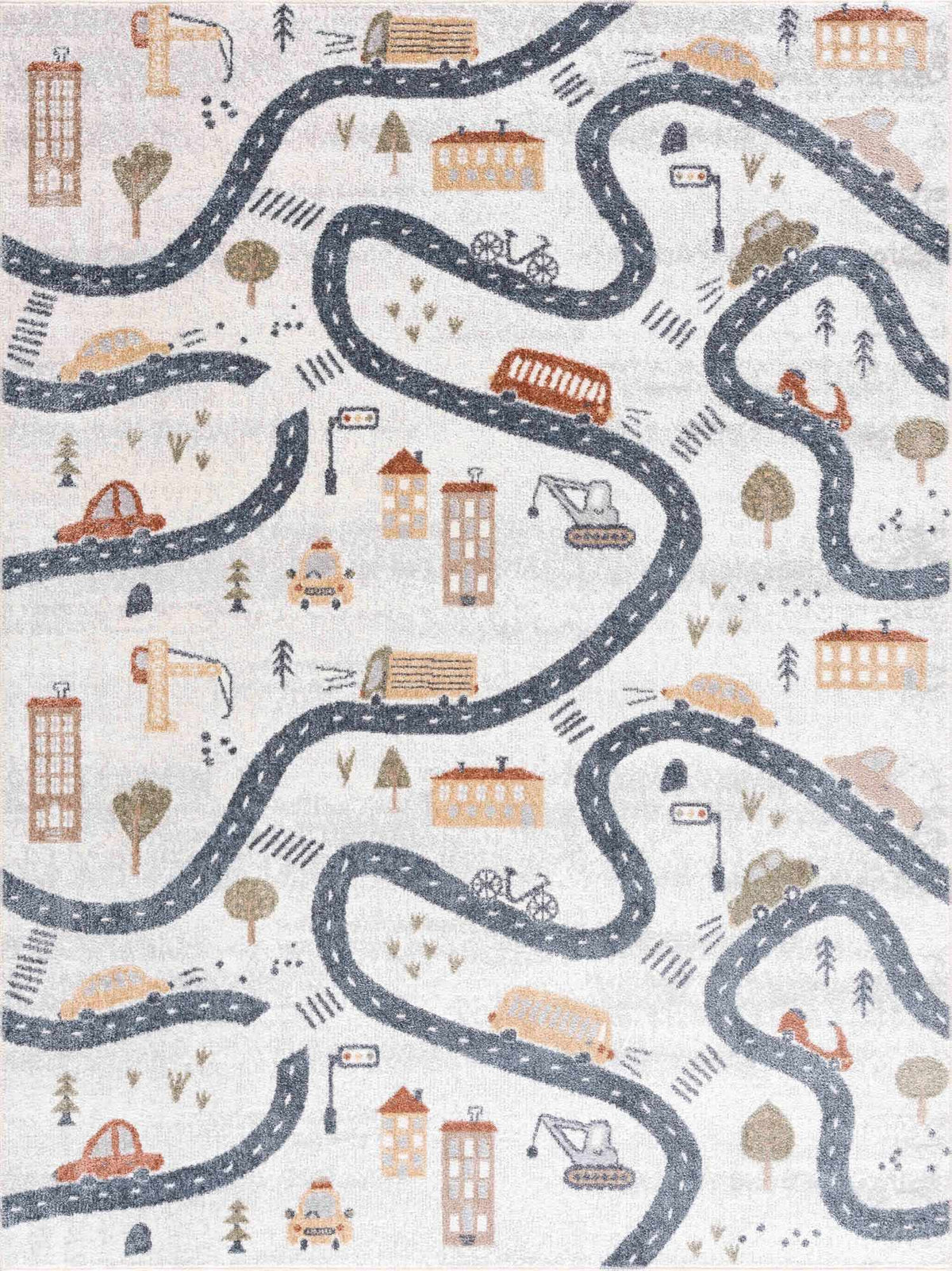 Mave Roads Washable Rug for Kids by Boutique Rugs, navy road pattern on light cream background on Tampa Home & Garden Store