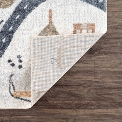 Mave Roads Washable Rug for Kids cream rug with abstract road motif underside woven on Tampa Home & Garden Store