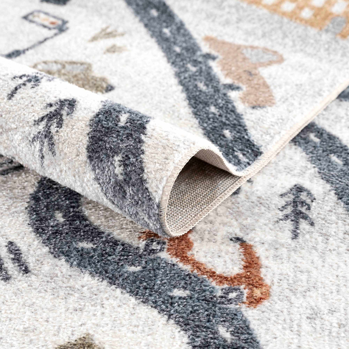 Mave Roads Washable Rug for Kids, plush gray tan cream road pattern by Boutique Rugs on Tampa Home & Garden Store