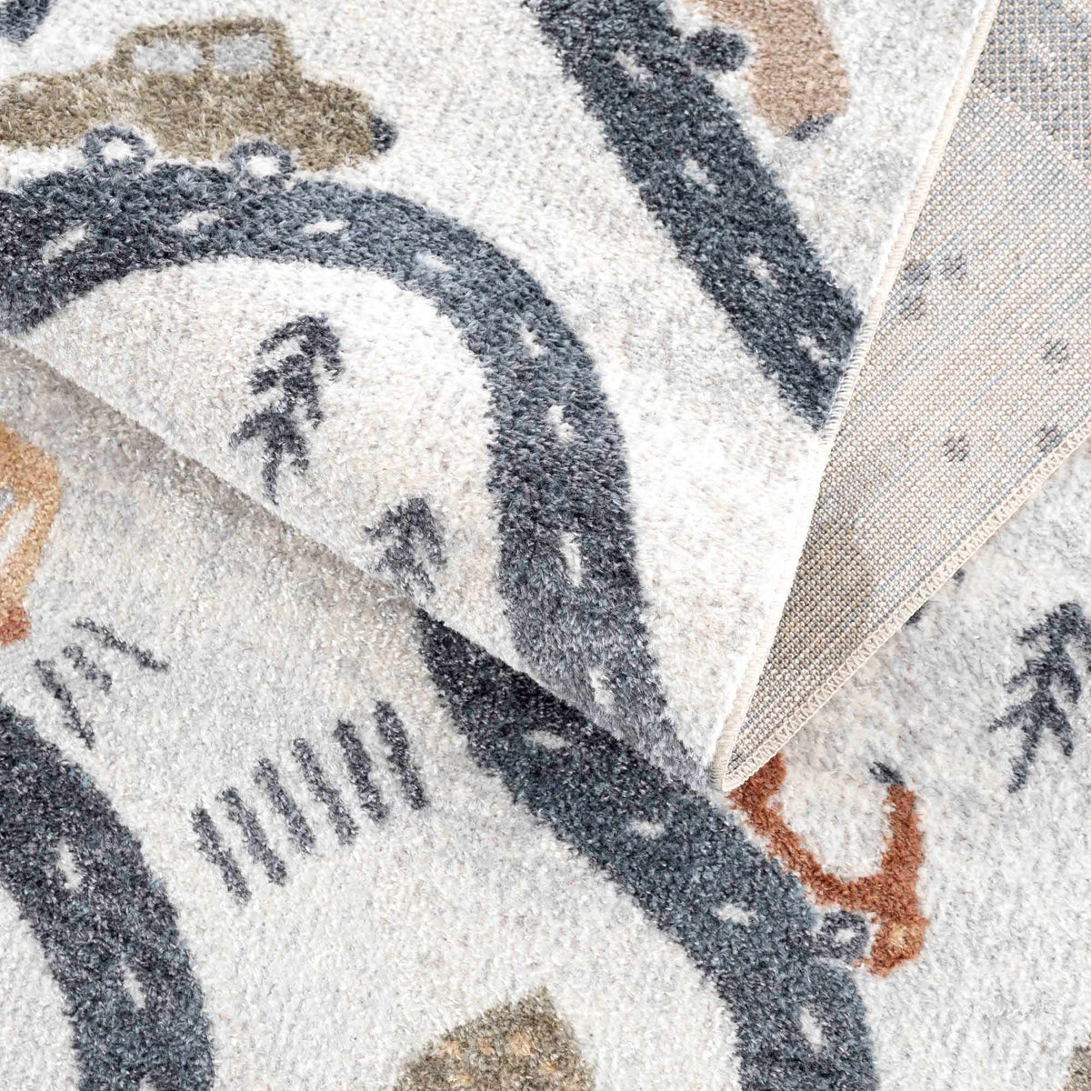 Mave Roads Washable Rug for Kids by Boutique Rugs in ivory gray and navy abstract pattern on Tampa Home & Garden Store