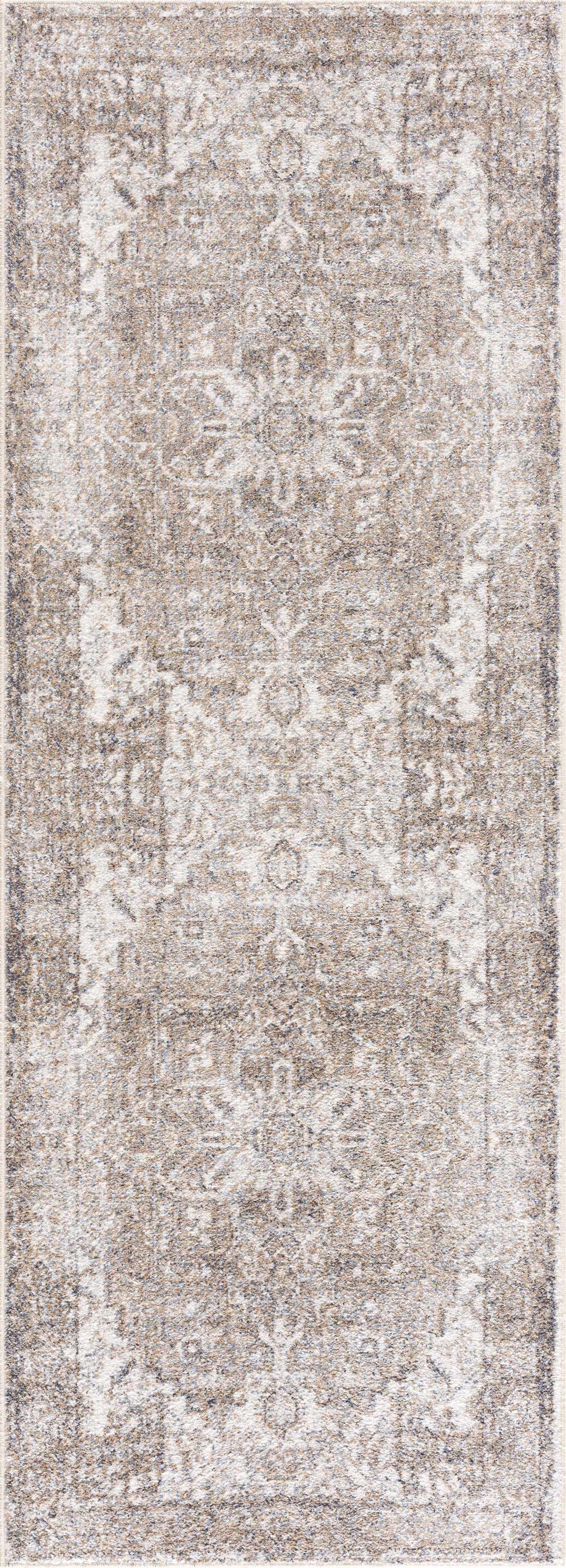 Hera Flat Pile Washable Rug in taupe gray with ornate medallion pattern Boutique Rugs on Tampa Home & Garden Store